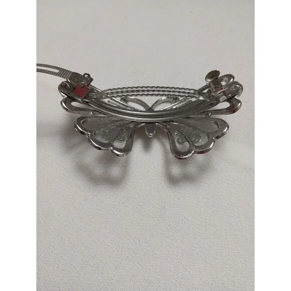 Vintage Butterfly Hair Clip Barrette French Style Silver Tone 3.75"x2.25" - Picture 8 of 10